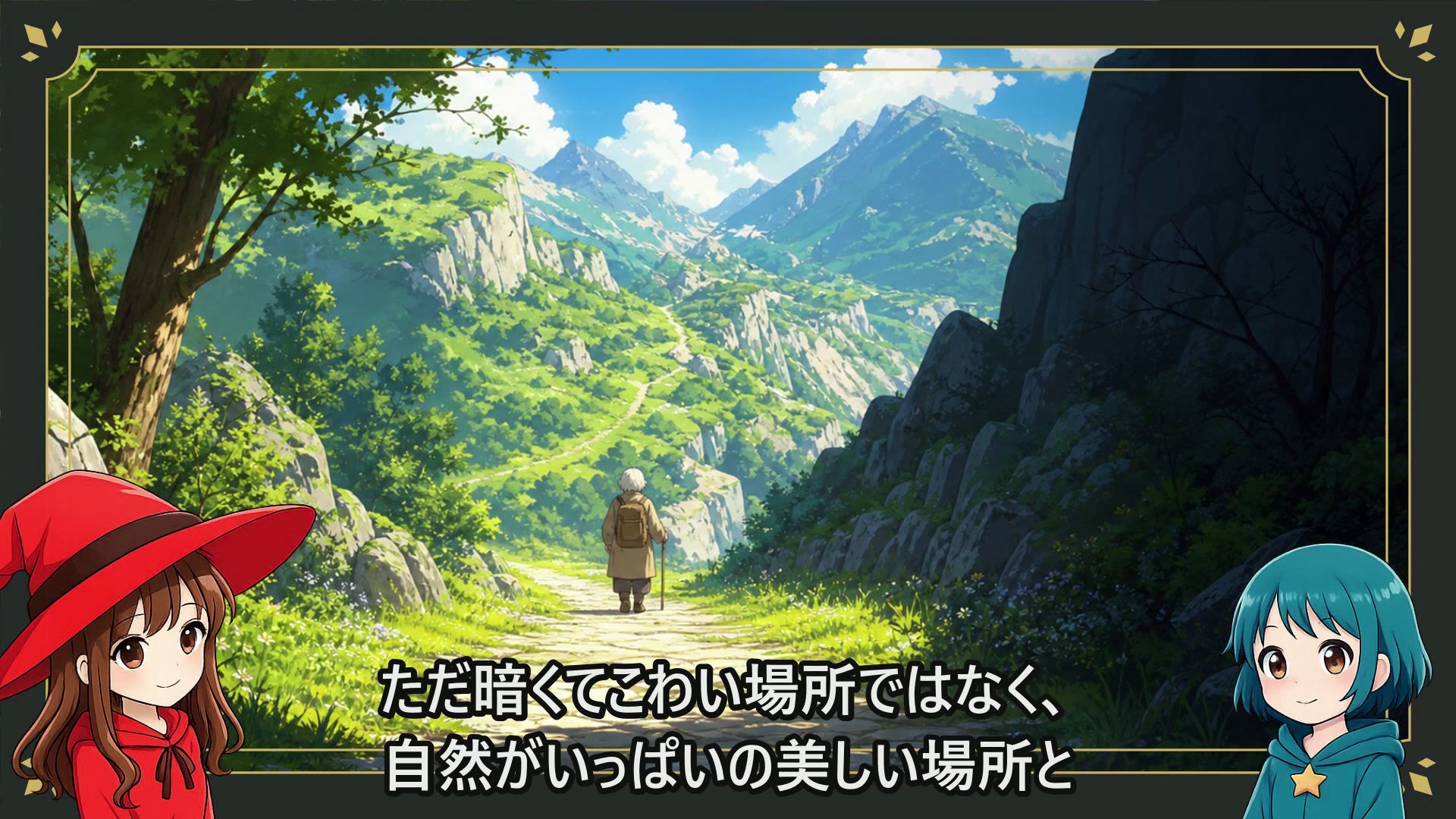 美しい山道を歩くおじいさんの動画場面